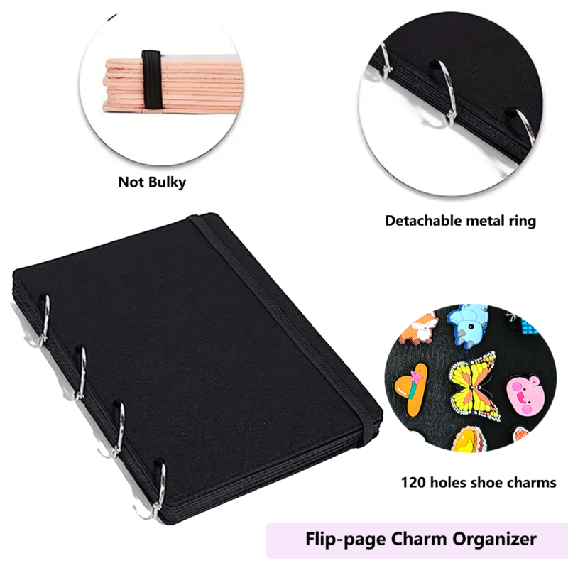 Shoe Charms Organizer For Charms Display, Flip-Page Shoe Charms Holder With 120 Holes ,Croc Charms (Shoe Charms Not Included)