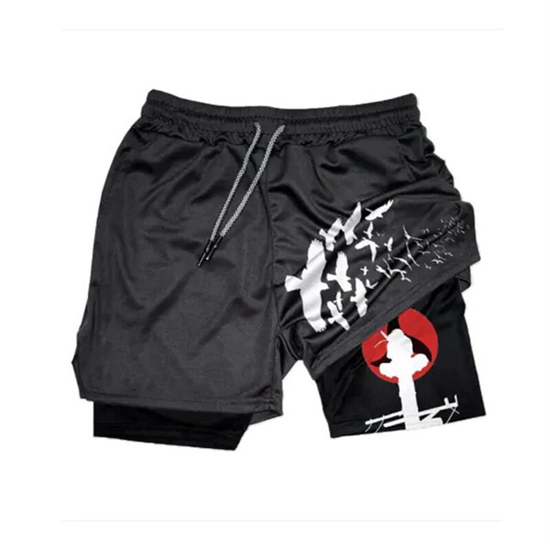 Men's two-piece sports shorts, cool, gym, training, jogging, beach, summer, anime
