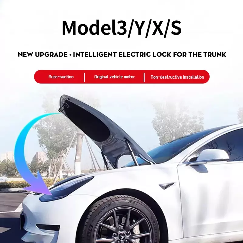 Kotak cadangan depan kunci elektrik penutup lembut untuk Tesla Model 3 Y Highland 2020-2024 adsorpsi otomatis Aksesori instal mudah