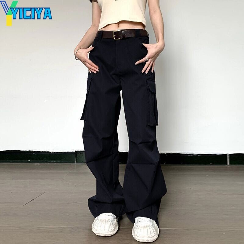 YICIYA y2k style Pants Parachute trousers Big pocket 2024 summer STRAIGHT  Women Full Length baggy pant fashion New outfits 2024