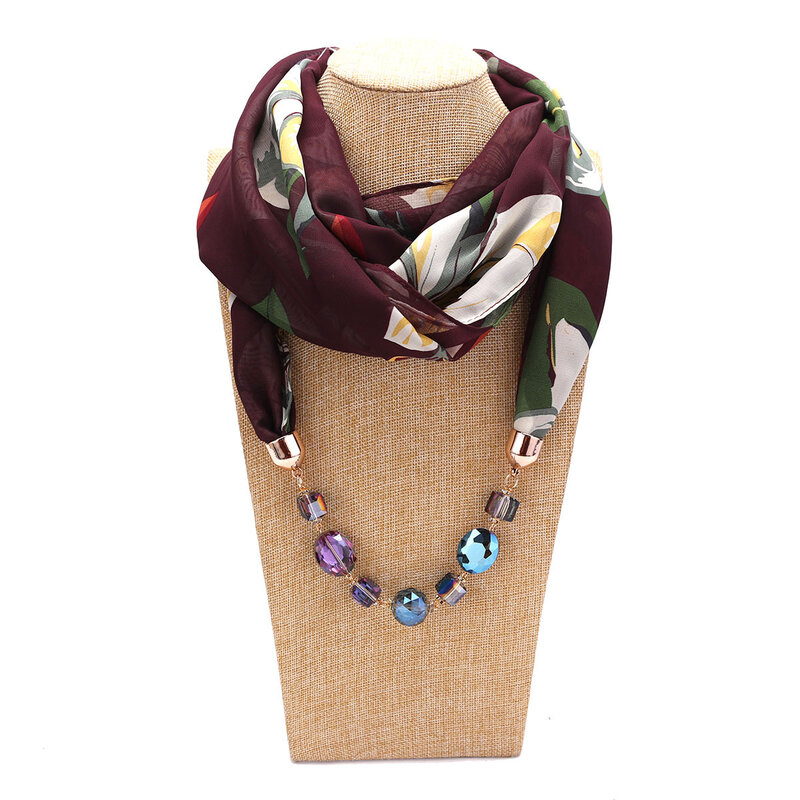 Jewelry Scarf Chiffon Necklace Resin Beads Pendant Women Scarf Fresh Spring/Autumn Muslim Head Scarves Hijab