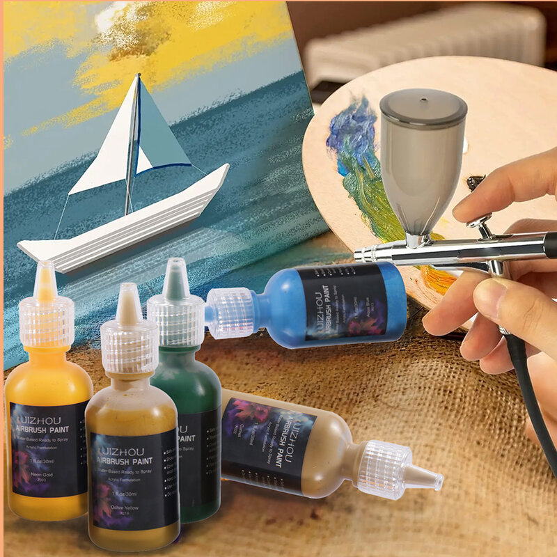 JIZBathroom U-Kit de peinture acrylique à base d'eau pour amateurs et artistes, aérographe, couleurs structurels entes, prêt à pulvériser, 12 couleurs, 30ml