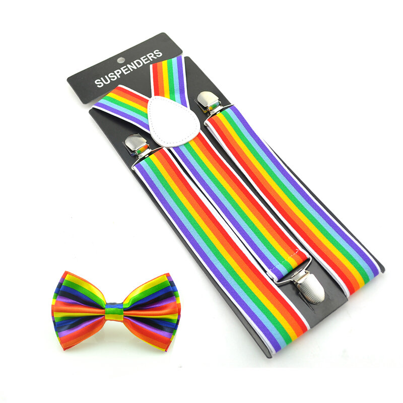 3.5 Cm Rainbow Brace Tie Set Vrouwen Mannen Jarretel Voor Broek Broek Houder Vlinderdas Set Formele Jurk Gift Shirts das Gallus