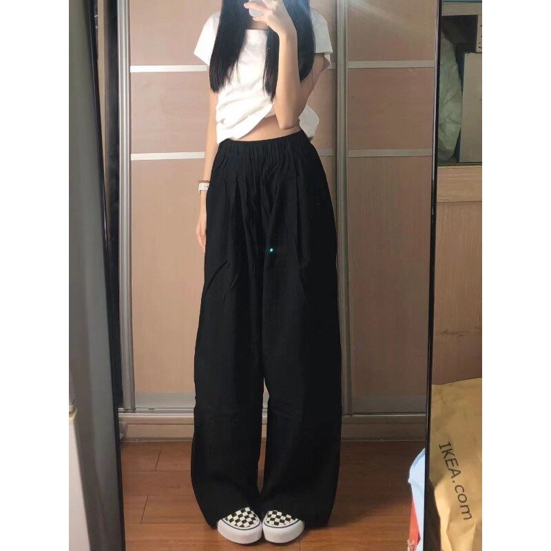 Deeptown Oversized Japanese Black Pants Harajuku Baggy Wide Leg New Trousers Vintage Casual Jogging Korean Y2k Fashion Summer