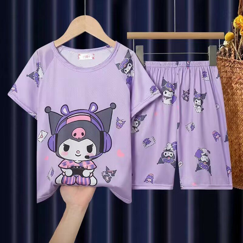 Pijamas de manga corta para niños y niñas, conjunto de ropa de casa de dibujos animados, bata, madre e hijos, Verano