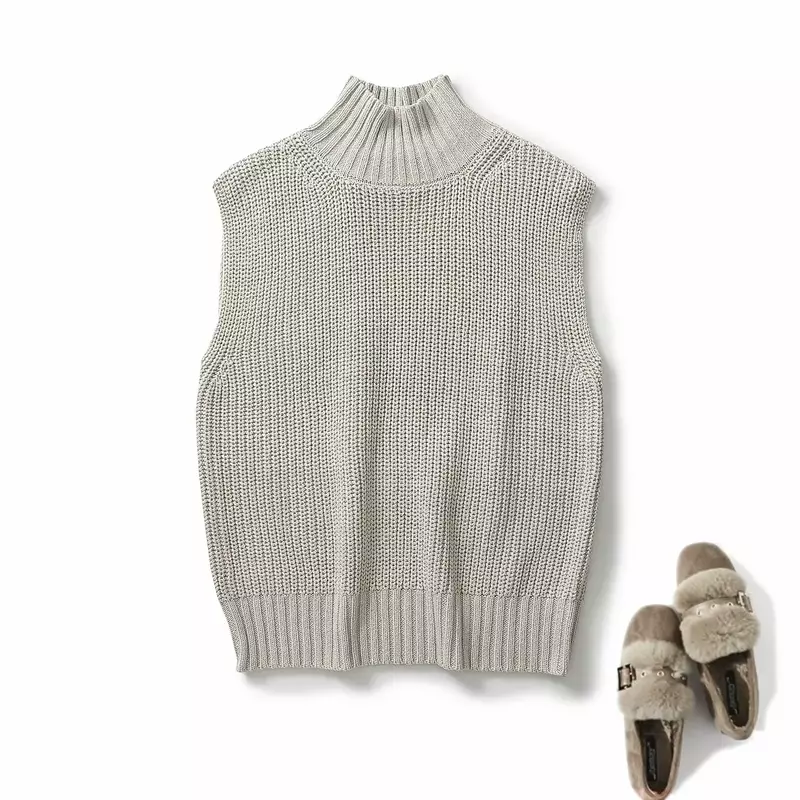 Women's 2023 Fashion Soft and Exquisite High-necked Knitted Sleeveless Vest Retro Long Women's Chic Top