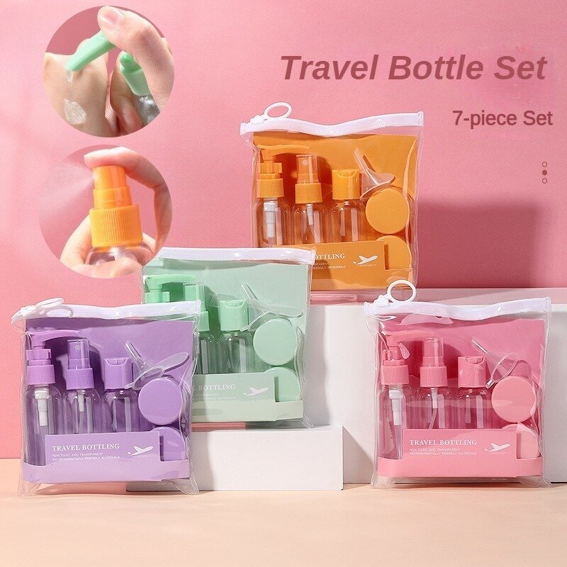 Set botol perjalanan portabel, alat Perawatan Kulit botol semprot, wadah cair parfum kosmetik isi ulang