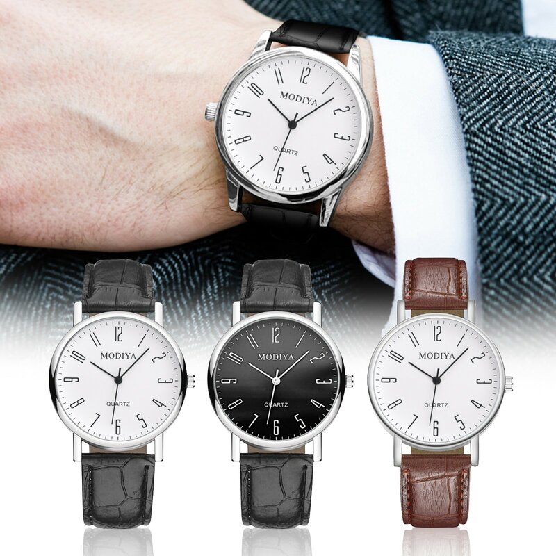 Men'S Watch Business Casual All-Match Sport Watch Simple Fashion Round Neck Dial Leather Strap Quartz Wrist Watch For Men