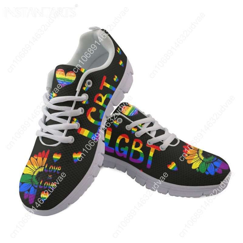 2022 New Style Girls LGBT Flat Shoes Breathable Lace Up Mesh Sneakers LGBT Sunflower Printed Women Running Shoes