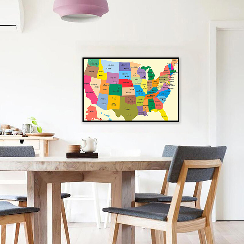 Pintura de lona não tecida para arte da parede, o mapa militar de United State, cartaz e impressão, decoração, material de escritório, 59x42cm