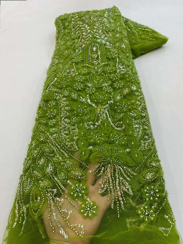 2023 новейшая королевская африканская кружевная ткань ручной работы с 3D бисером французская сетчатая кружевная ткань с цветочной вышивкой бусины для свадебного шитья XZ400