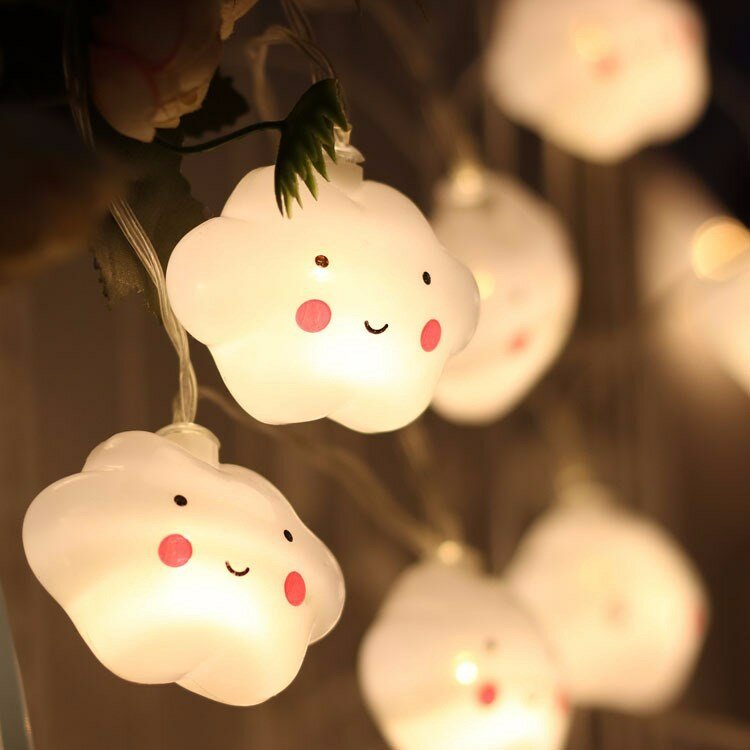 Guirnalda de luces LED con forma de corazón para decoración de habitación de niños, guirnalda de hadas de nube con sonrisa, luz de árbol, regalos de Navidad, Rosa