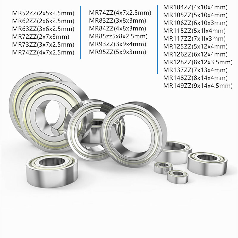 1-50pcs MR Series MR52 MR62 MR63 MR72 MR73 MR74 MR83 MR84 MR85 MR93 MR95 MR105zz To MR149zz Bearing Metal Shielded Ball Bearings