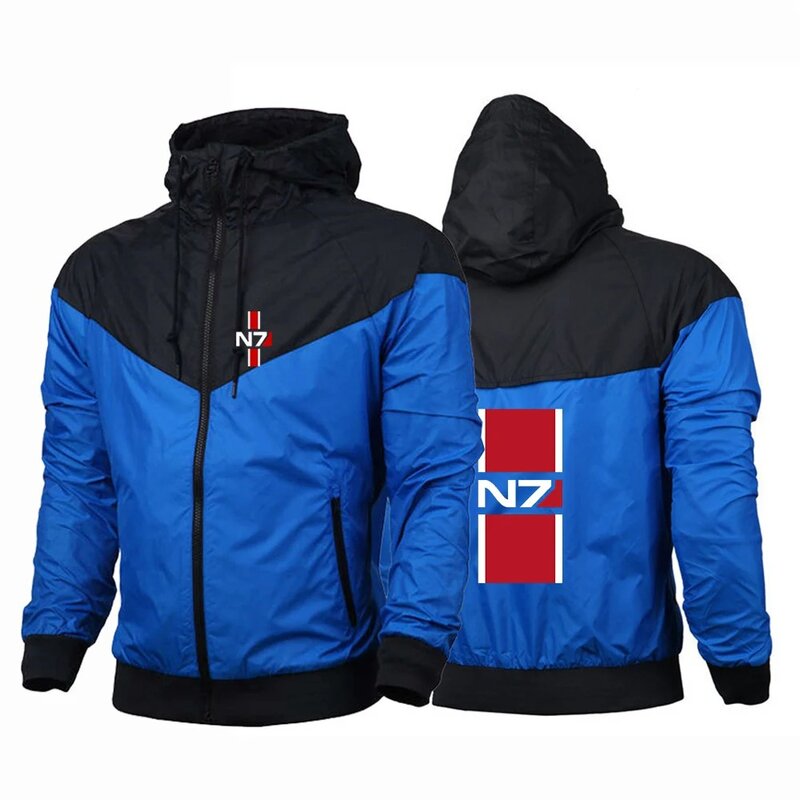 N7 Mass Effect 2024 New Men Spring and Autumn Zipper Printing Harajuku Hooded Patchwork Five Color Windbreaker Coat Tops