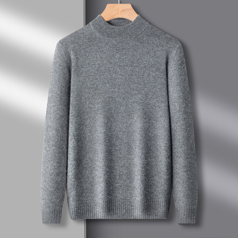 2023 musim gugur musim dingin baru setengah Turtleneck Pria wol Sweater kasual warna Solid berlapis hangat dasar rajut kemeja atasan Pullover