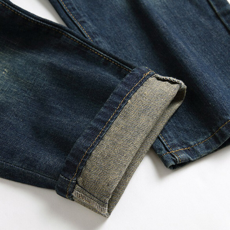 กางเกงยีนส์มีรอยขาดเป็นรูขาดๆสำหรับยีนส์ขากระบอกผู้ชายกางเกงลำลองกางเกงยีนส์2023ใหม่