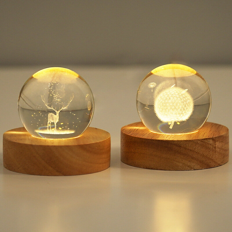 Boule de cristal de sculpture créative 3D, veilleuse, plug-in, économie d'énergie, sommeil chaud, lampe de table de chevet, cadeau de décoration, lampes de table