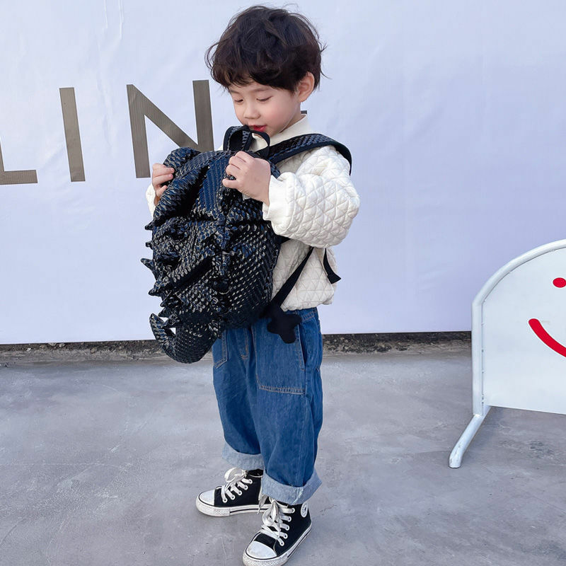 Детский рюкзак из ПУ кожи с мультипликационным рисунком, школьный ранец на молнии с динозавром для мальчиков и девочек, модный уличный рюкзак черного цвета для путешествий