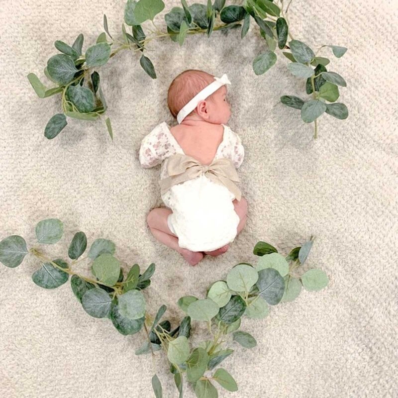 2 szt. Noworodka fotografia rekwizyty stroje Baby Bowknot koronkowa pajacyk z pałąkiem na głowę w kwiaty