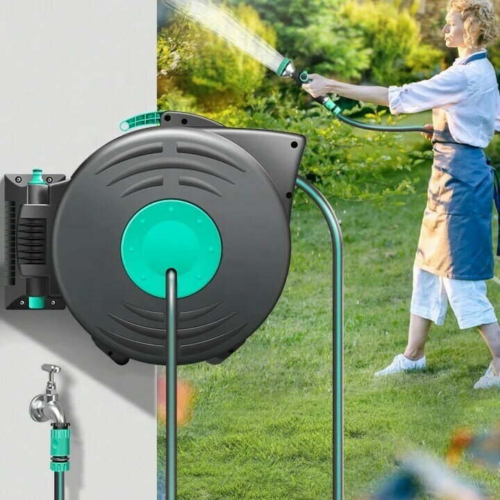 Retractable Garden Hose Reel  Water Hose Reel with multi Function Spray Gun