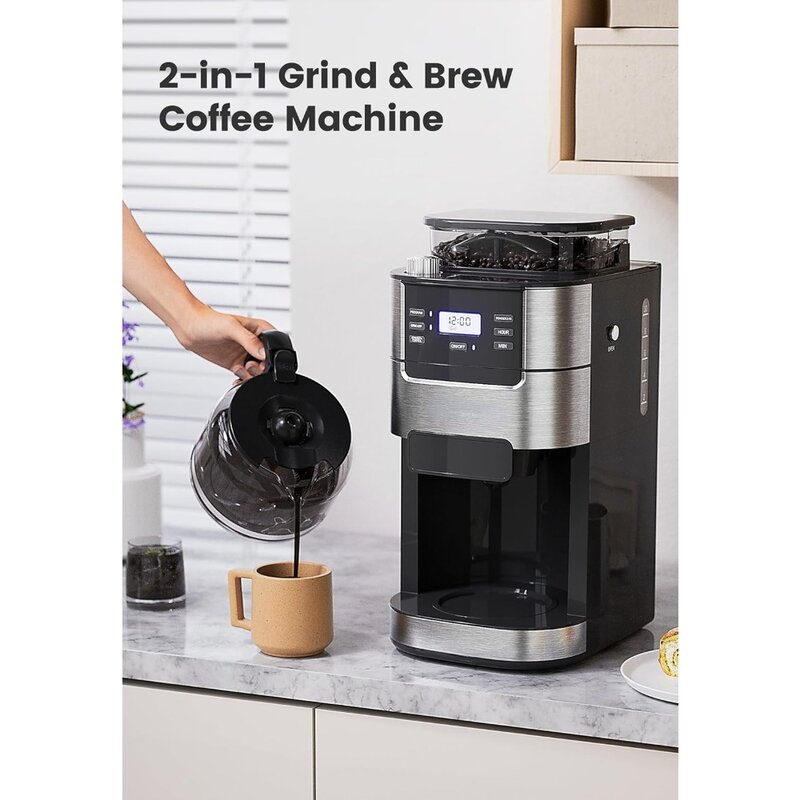 Coffee Machine for 10-Cup Carafe,Programmable Grind & Brew, 1.5L Water Reservoir, Coffee Makers