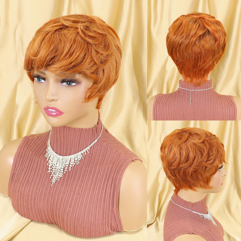 Parrucche corte Bob Pixie Cut per donne nere capelli umani lisci colorati con frangia Glueless capelli brasiliani naturali bordeaux Ombre