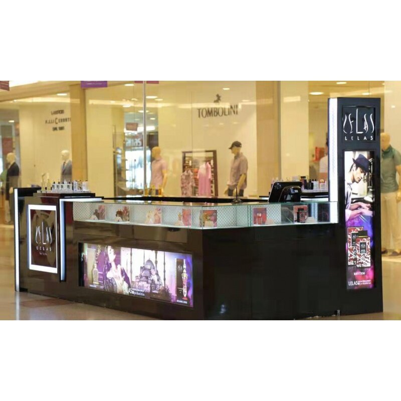 Custom, Wooden Glass Perfume Display Cabinet Modern Perfume Mall Kiosk for Sale