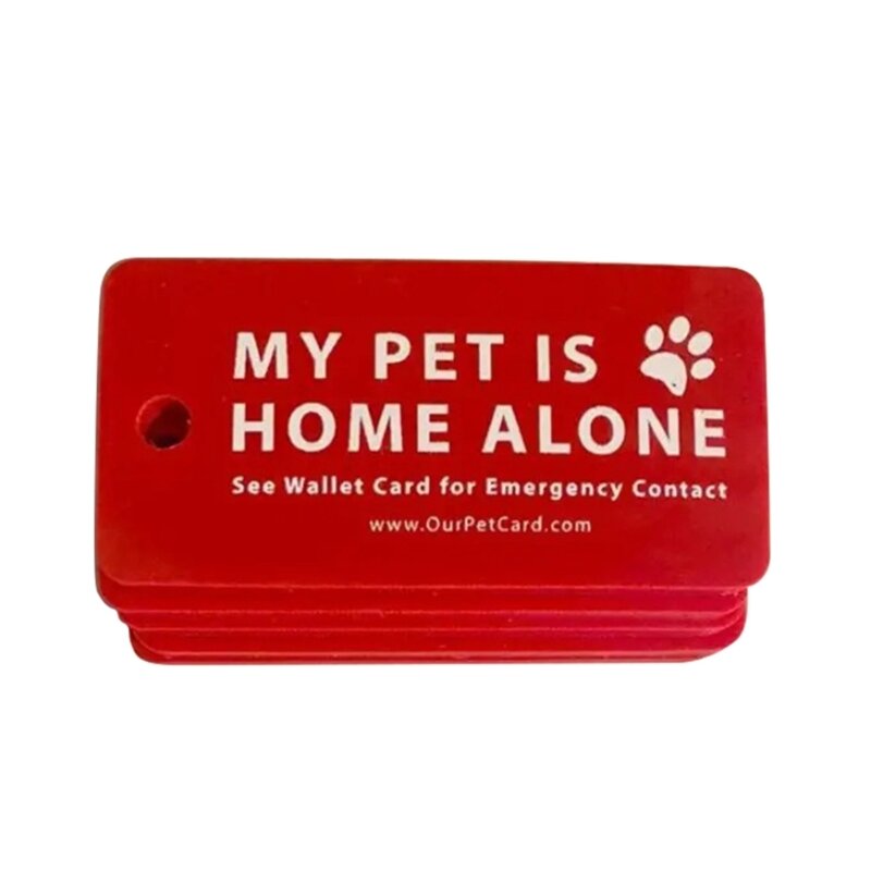 Hond Kat is een waarschuwingskaart voor alleen thuis en een sleuteltag met contact voor noodgevallen