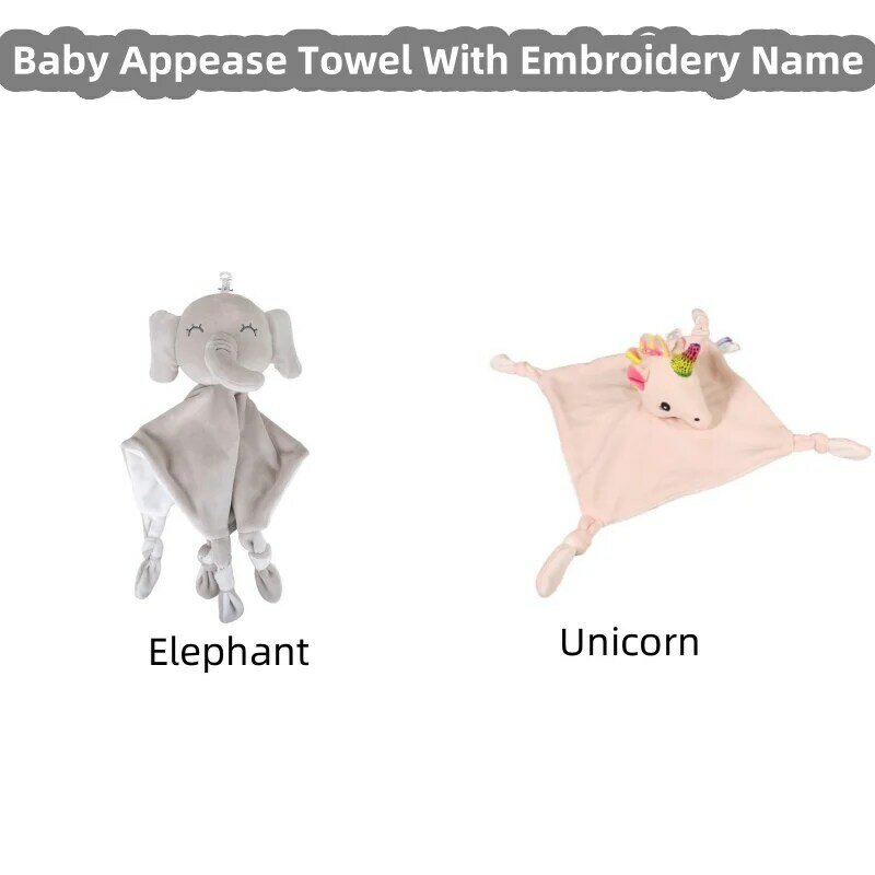 Cobertor de segurança animal dos desenhos animados para o bebê, logotipo personalizado, material recém-nascido, toalha do appease do coelho, presente do chuveiro