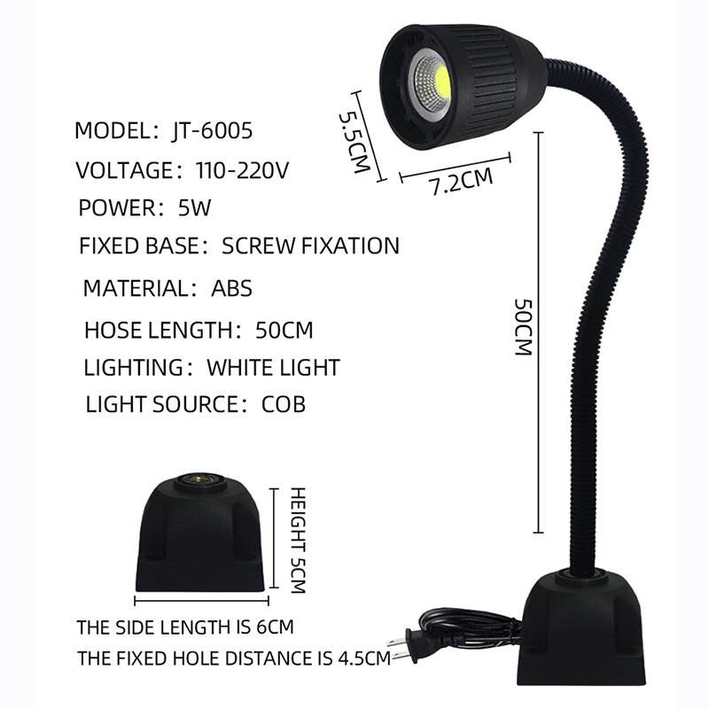 Lampes de travail LED pour allumer es-outils, col de cygne, base magnétique flexible pour tour, garage, fraisage, éclairage de machines CNC, 5W, 50 cm, 70cm