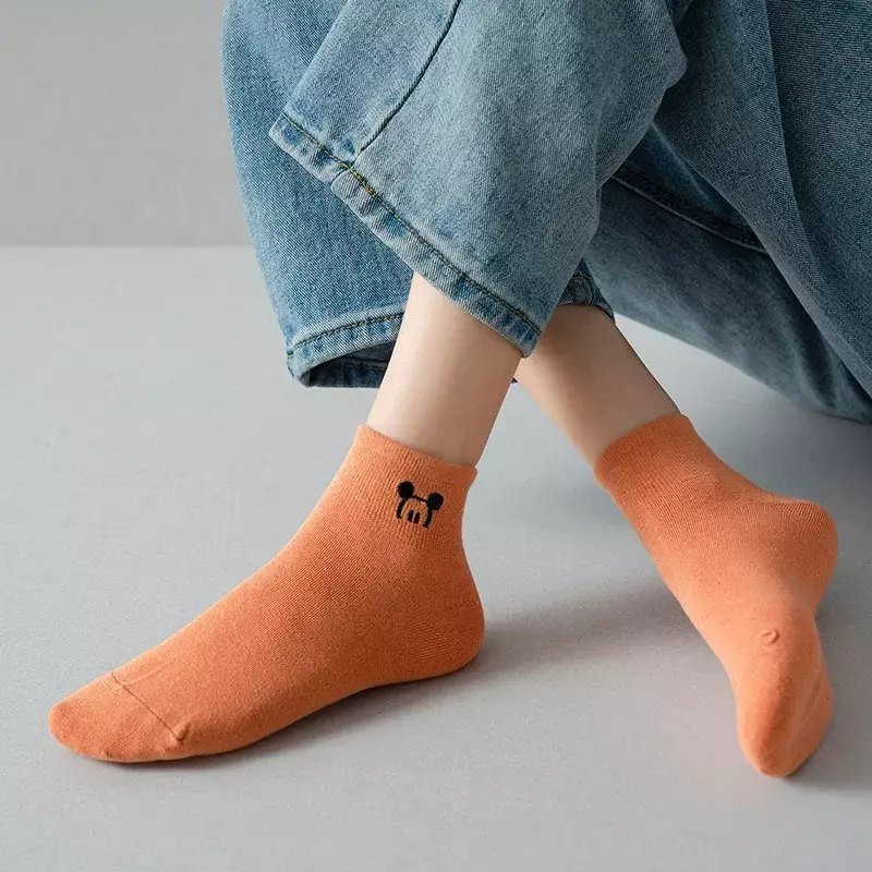 디즈니 캐주얼 여성용 Happy Socks 만화 동물 미키 마우스 양말 귀여운 자수 발목양말 웃긴 여아용 양말 면 양말