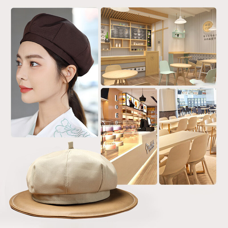 หมวกเชฟแบบใช้ซ้ำได้สำหรับร้านอาหารโรงแรมหมวกเบเร่ต์กันฝุ่นใช้ในห้องครัวนำกลับมาใช้ใหม่ได้