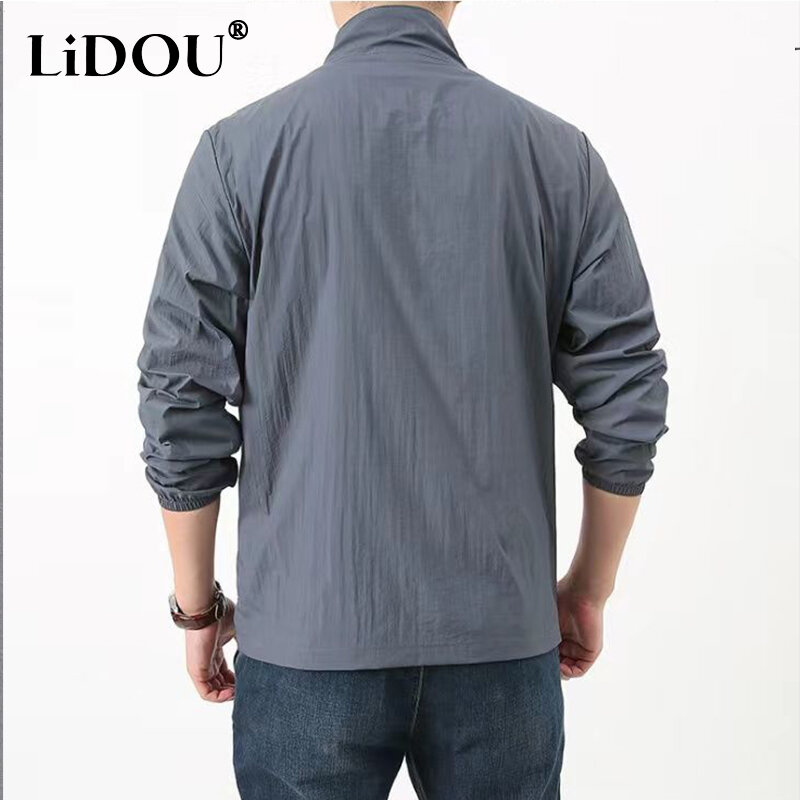 New Fashion Quick Drying Breathable Jacket for Man Loose Casual Stand Collar Coats Pocket Solid Outwears Sports Men's Clothing