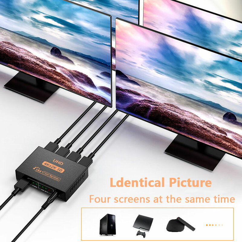 محول تقسيم متوافق مع HDMI ، 1 في 4 خارج ، 1x4 ، 1x2 ، مكبر للصوت الخائن ، HDCP ، عرض 4K لأجهزة تلفزيون سطح المكتب ، DVD ، PS4 ، Xbox