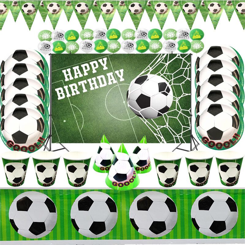 ฟุตบอลกีฬาปาร์ตี้ชุดอุปกรณ์สำหรับฟุตบอล Happy วันเกิดตกแต่งเด็กอุปกรณ์สีเขียวจำนวนฟอยล์บอล...
