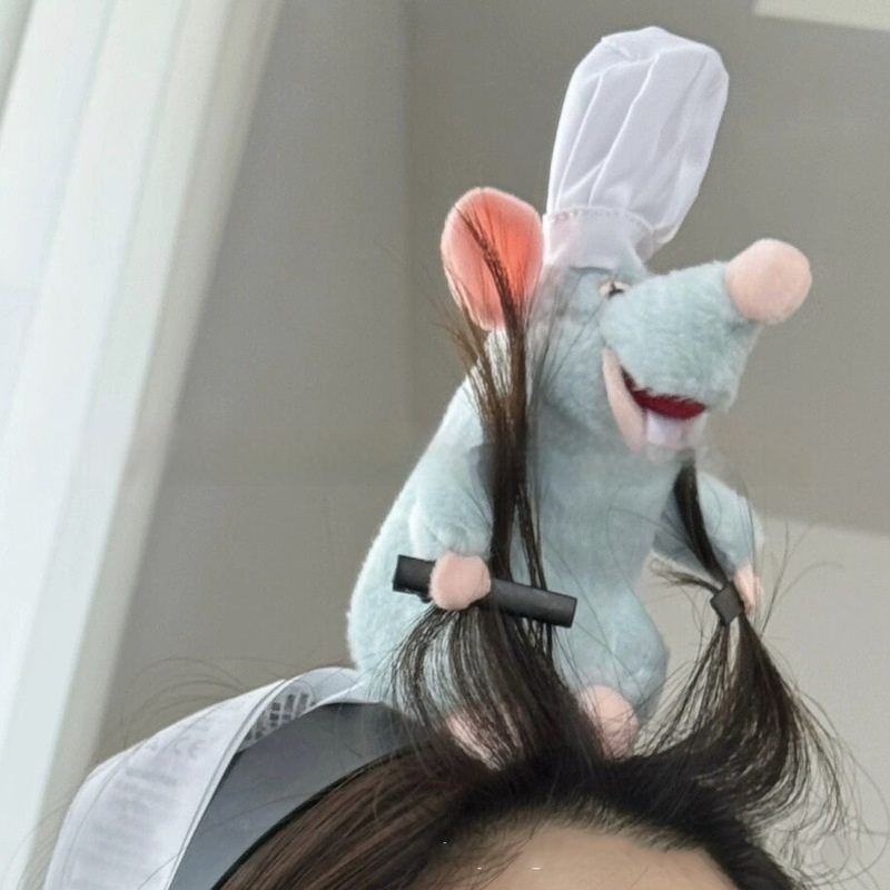 디즈니 Ratatouille 신상 만화 봉제 인형 머리띠, 프렌치 와이드 브림 머리핀, 사진 머리 장식, 창의력 소녀 선물