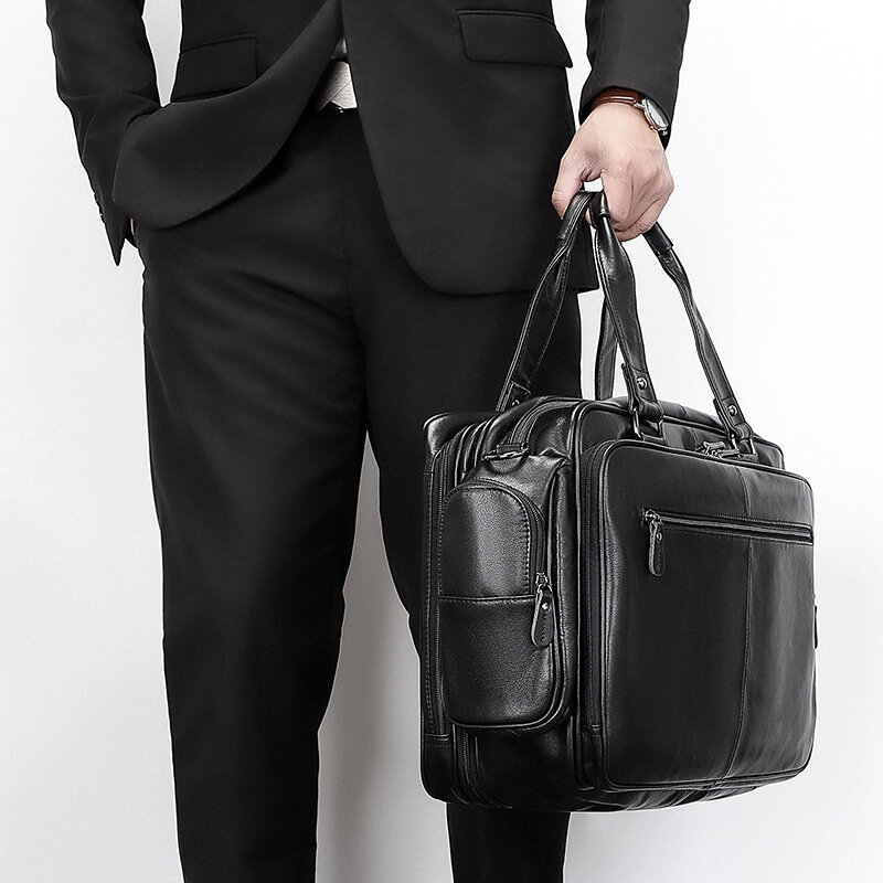 Männer Business Aktentasche Weiche Echtes Leder Mann Laptop Handtasche 3 Verwenden Multifunktionale Rindsleder Schulter Messenge tasche Für Männliche Tote