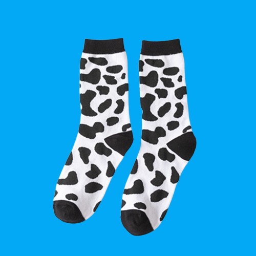 ถุงเท้าผ้าฝ้ายลายจุดรูปวัวสำหรับผู้หญิงถุงเท้าผ้าฝ้ายสีบริสุทธิ์5/10คู่ฤดูใบไม้ร่วงและฤดูหนาว