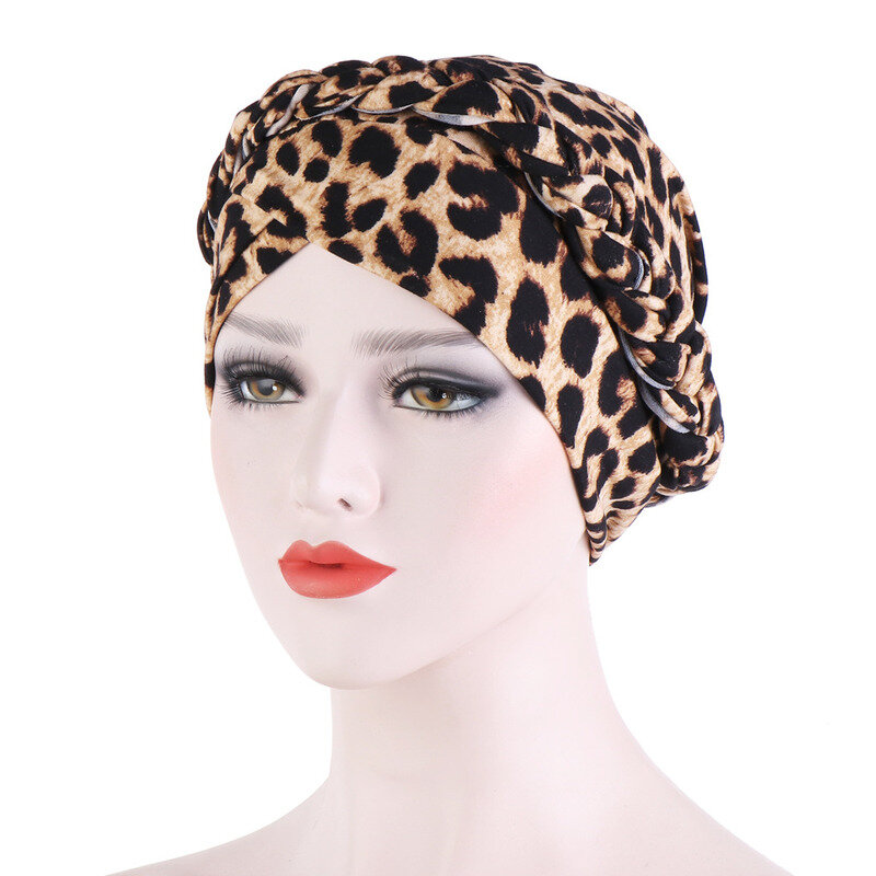 Leopardo impresso fosco lenço de seda do leite, pano floral, capuz curto da trança, muçulmano, adoração inferior chapéu, chapéu elástico