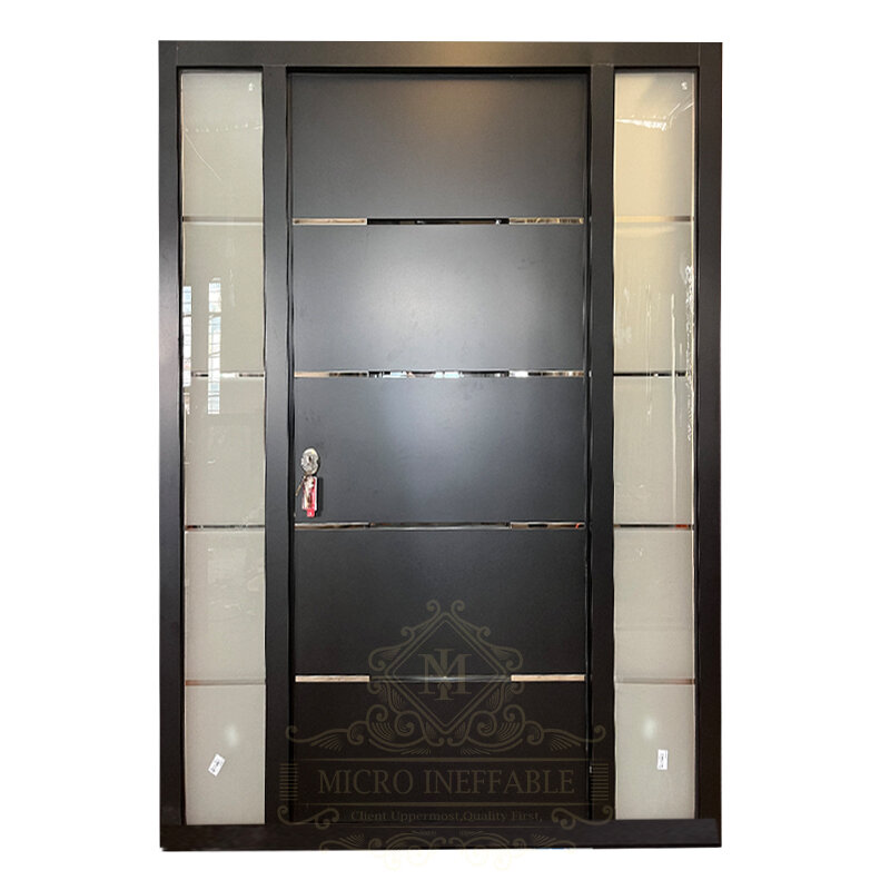 ประตูหมุนปรับแต่งได้สำหรับวิลล่าประตูทางเข้าหลักทำจากเหล็กสแตนเลสด้านหน้าสีดำ