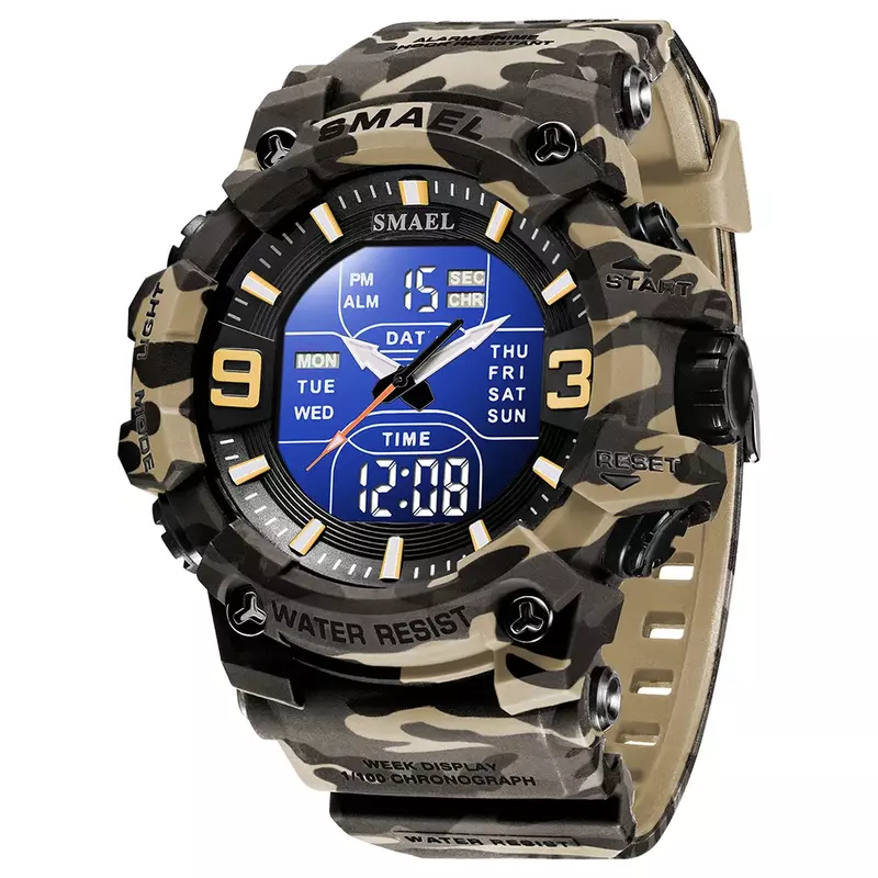 SMAEL 8049MC jam tangan pria Elektronik, jam tangan olahraga luar ruangan bercahaya tahan air militer mendaki gunung untuk pria