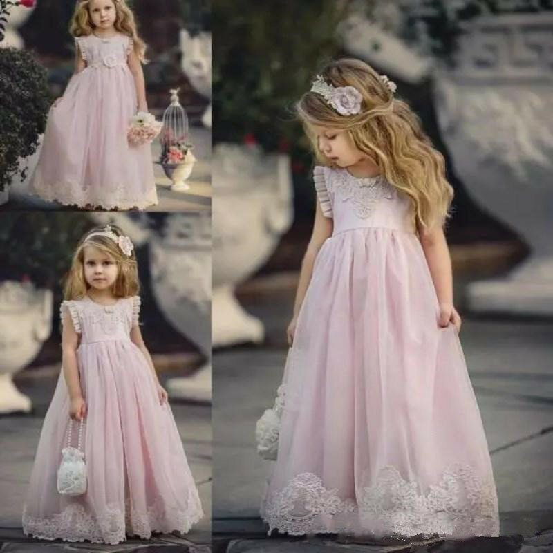 Flower Girl Dresses Tulle Appliques Sparkly Sequins Beaded For Wedding Party Birthday First Communion Dress