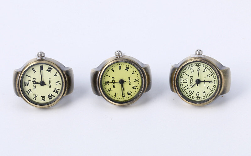 Vintage Finger Uhr Mini Kleine Gummiband Legierung Uhren Paar Ringe Schmuck Uhr Römischen Ziffern Frauen Quarzuhr Ring