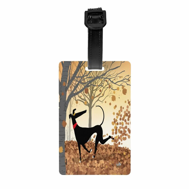 Custom Autumn Hound Greyhound Dog Luggage Tags for Suitcases Sighthound Whippet Cartoon Pattern Privacy Cover Name ID Card