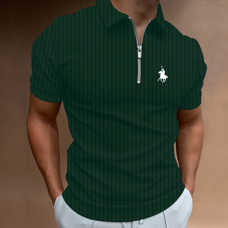 Новинка, летняя трендовая полосатая рубашка-поло, мужская повседневная рубашка-поло на молнии с рукавами для гольфа