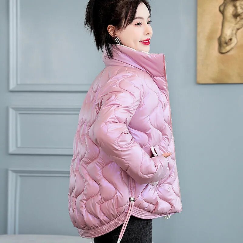 Блестящая женская верхняя одежда без стирки Новинка Осень-зима 2022 хлопковое пальто Корейская версия утепленные свободные куртки с воротником-стойкой