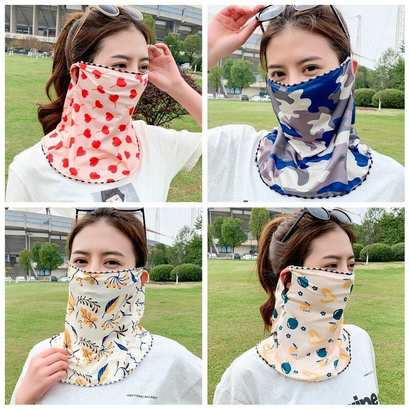 Maschera di seta di ghiaccio stampata protezione UV di moda copertura per il viso in bicicletta copertura avvolgente per il collo maschera per il viso maschera per il viso floreale equitazione