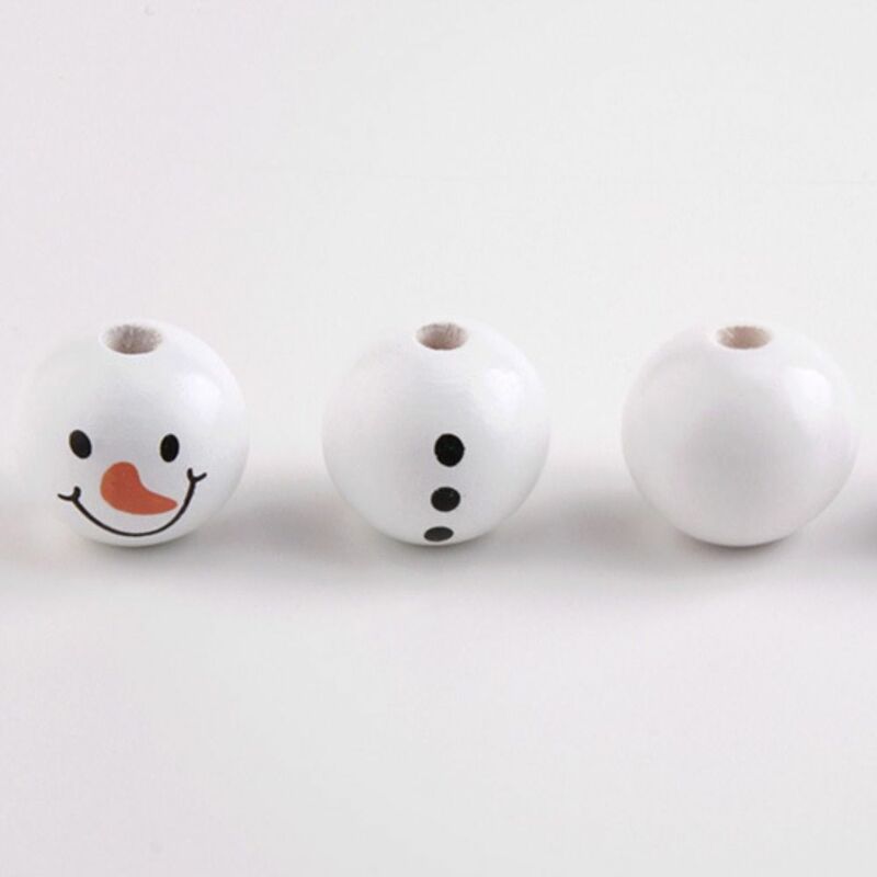 20Pcs/Pack Snowman Snowman Round Wooden Beads 20MM Round Winter Wooden Beads Print DIY Snowman Wood Loose Craft Beads
