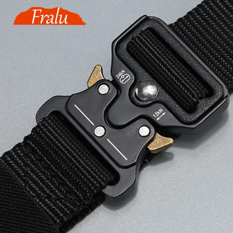 FRALU-cinturón táctico de metal para caza al aire libre para hombres, hebilla de aleación multifunción, cinturón de lona para el cuerpo de marines de alta calidad