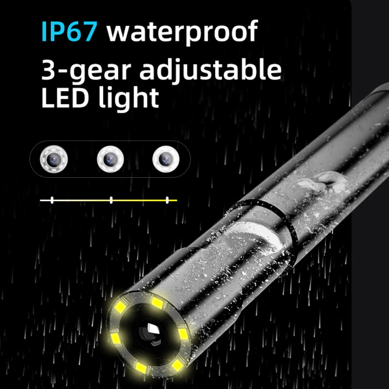 Industrial Endoscope Camera 2.4 Inch IPS Screen HD 1080P LED Light 15M Sewer Inspection Borescope Waterproof Detector Borescope